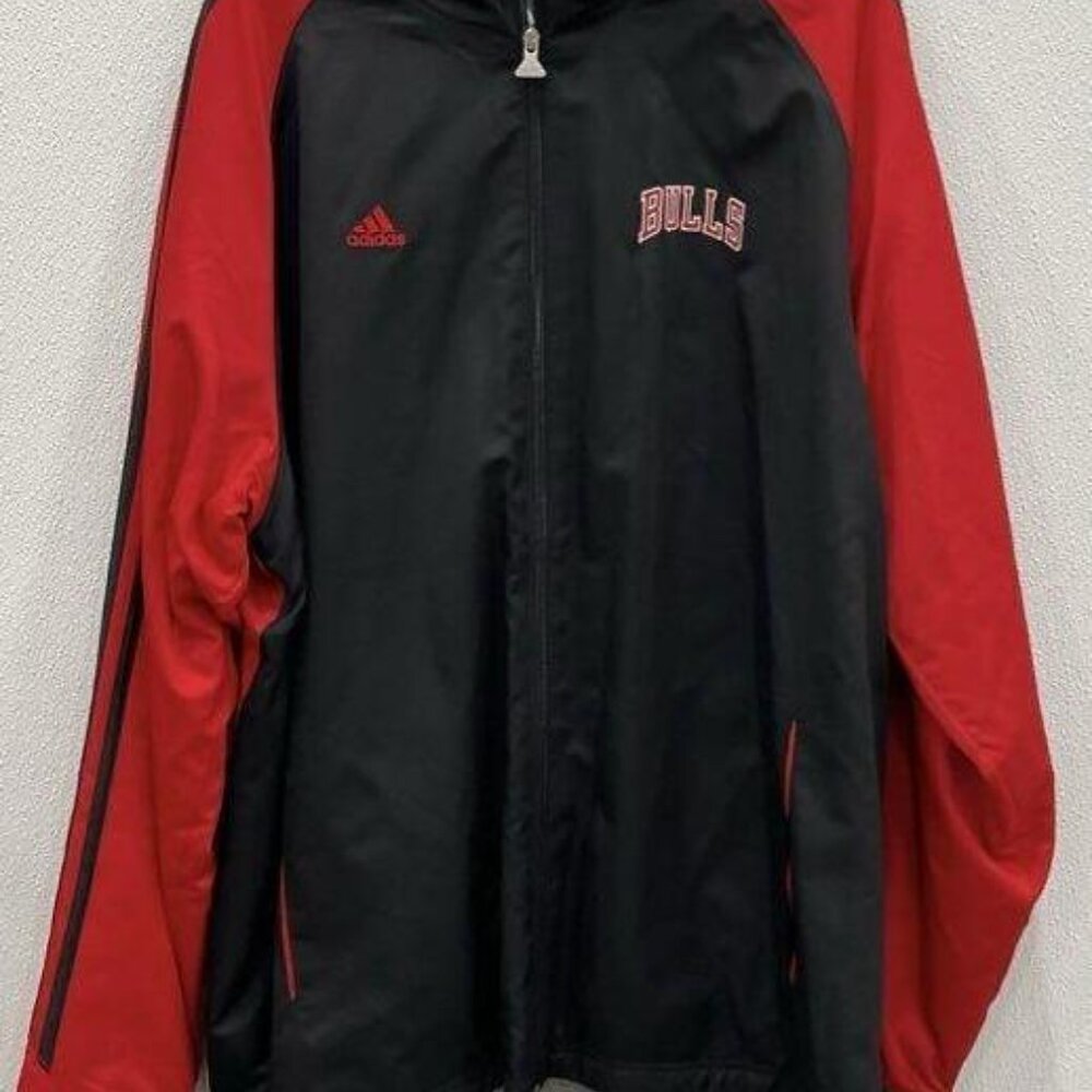 NWT Adidas Men Black/Red Chicago Bulls Lined Full Zip Jacket XL